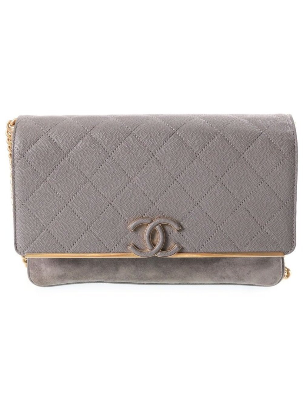 Chanel Quilted Caviar Leather Combination S Flap Chain Shoulder Bag Gold Gray